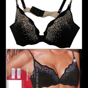 Very Sexy Secret Embrace Push-up Bra rhinestone black lace runway mag cover 34A